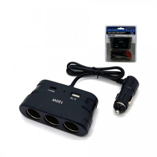 Încărcător Auto Olesson 120w, Multifuncțional cu Priză USB și Type-C