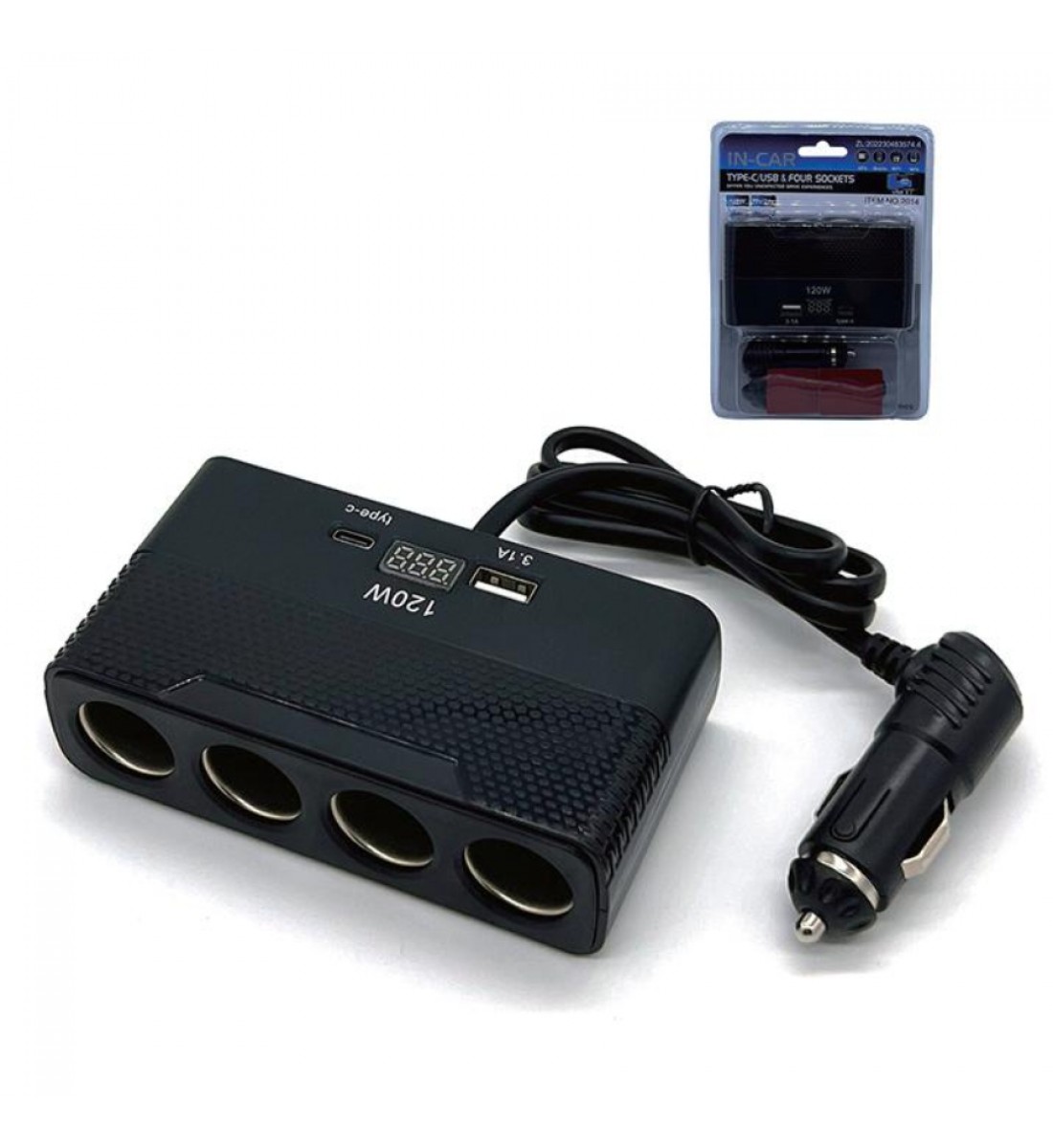 Încărcător auto Olesson, 120W, 4 Cai cu USB și Mufă Tip C